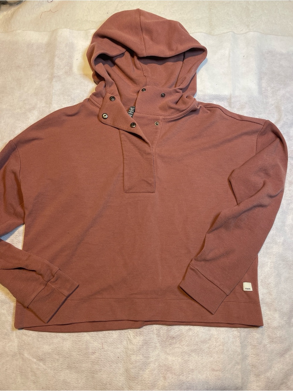 Vuori Rosewood Bayview Waffle Knit Snap Front Pullover Hoodie M